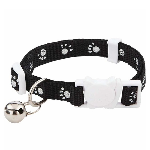 Cat Collar Reflective Adjustable Paw Print Breakaway Clasp Bell Black White 8-12 - Picture 11 of 11
